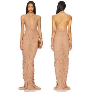 Deme by Gabriella Susan Maxi Dress Halter Neck Ruched Formal Evening Cocktail XS